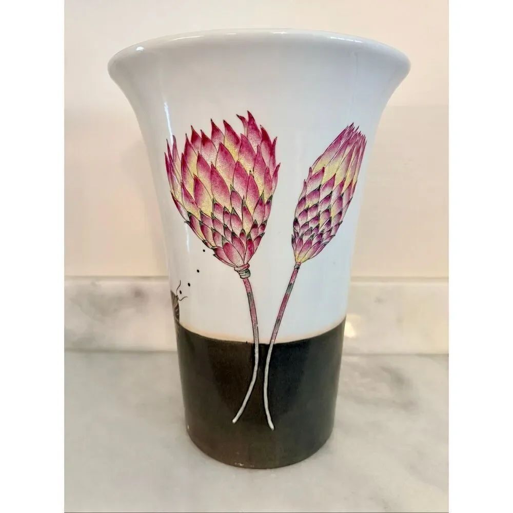 Vintage Fabienne Jouvin Paris Floral Butterfly Signed Porcelain Vase Multicolor